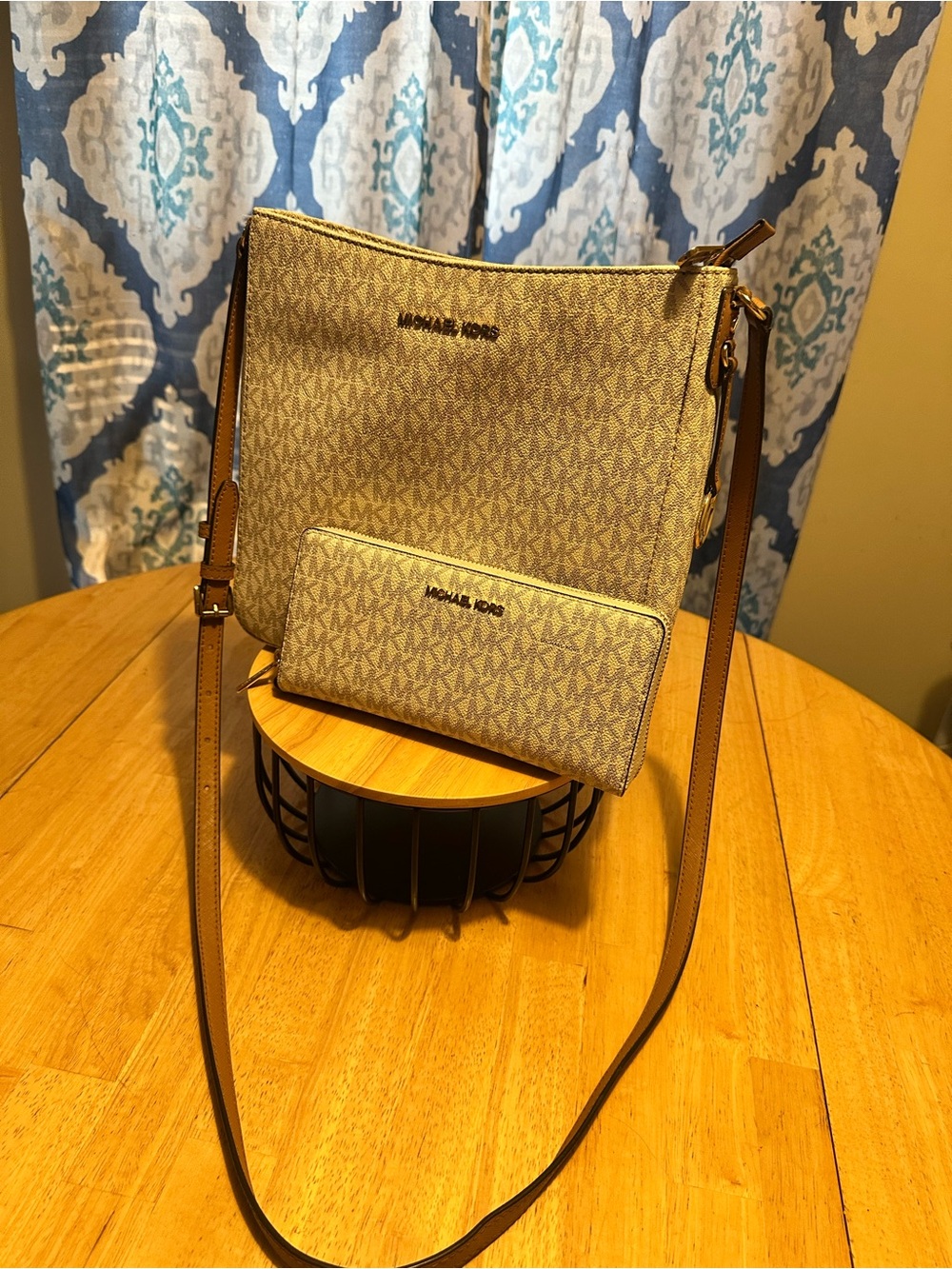 Michael Kors Beige Logo Crossbody Bag with Matching Wallet